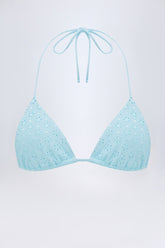 Broderie Anglaise Triangle Bikini Top in Powder Blue